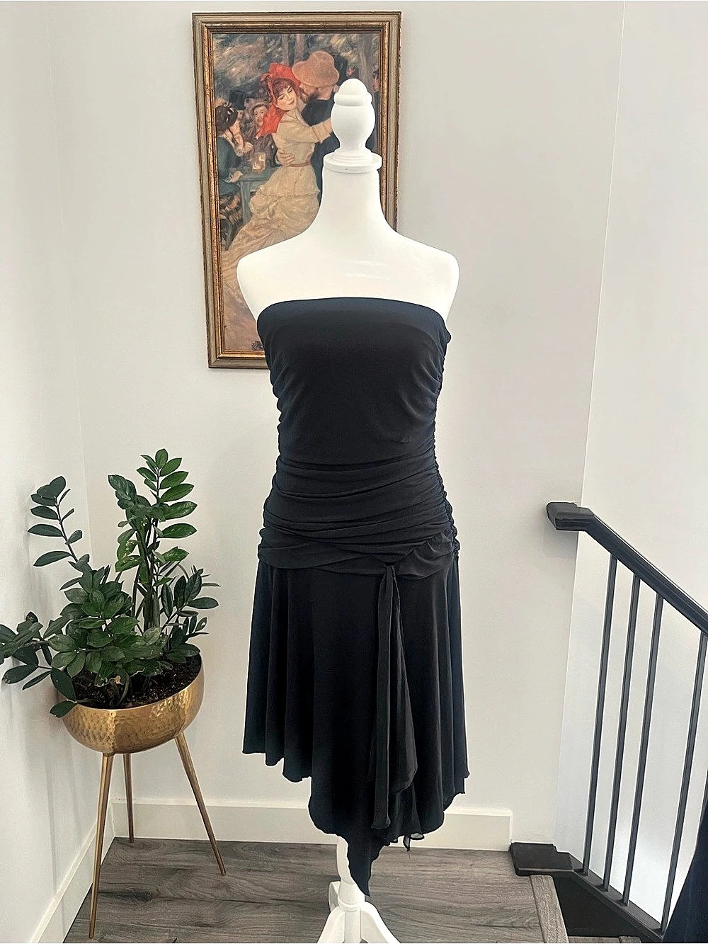 Y2K Ruched Strapless Midi Dress in Black Like New